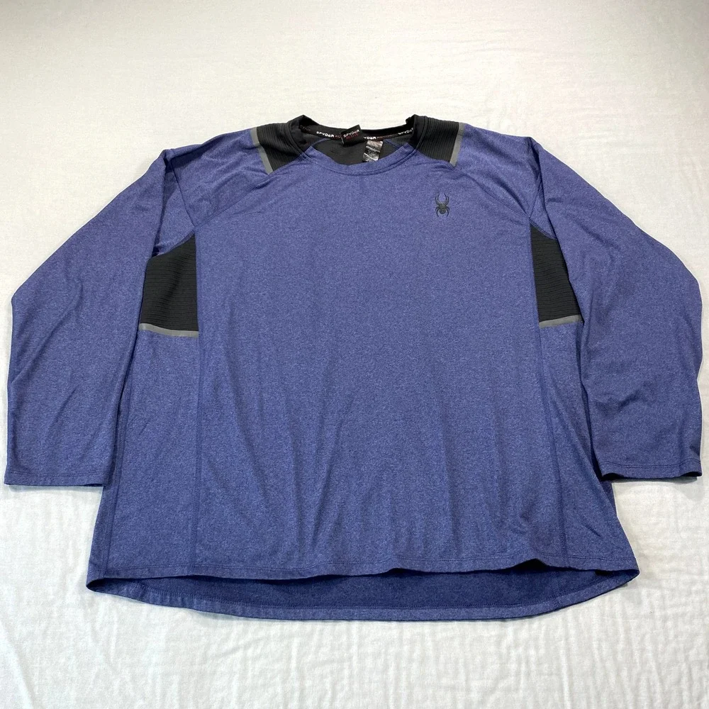 Spyder Active Shirt Mens XXL Blue Long‎ Sleeve Moisture Wicking Stretch ProWeb
